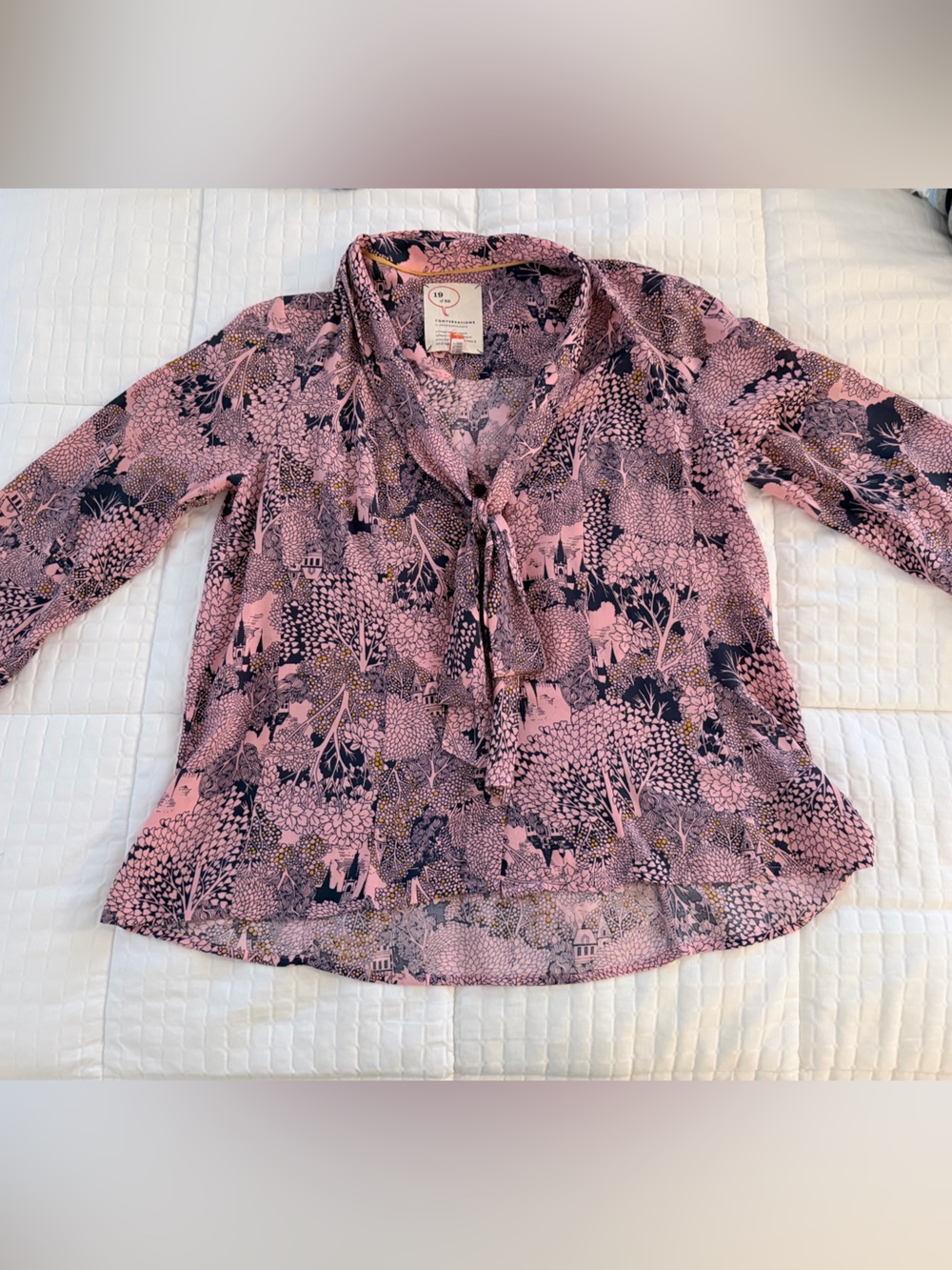 Anthropologie 19 of 52 Conversations Castle Forest Tie Neck Blouse 00P